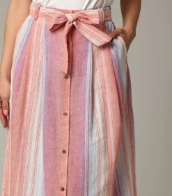 Deeluxe GISELLE - Linnen midirok met strepen en knopen multicolor Outlet