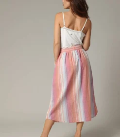Deeluxe GISELLE - Linnen midirok met strepen en knopen multicolor Outlet