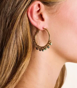 La Fée Maraboutée Gouden creolen oorbellen met groene stenen whiteGold Discount