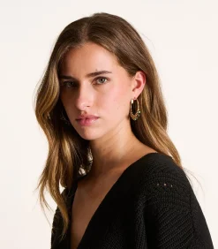 La Fée Maraboutée Gouden creolen oorbellen met groene stenen whiteGold Discount