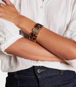La Fée Maraboutée Gouden elastische armband met tweekleurige hars whiteGold Hot