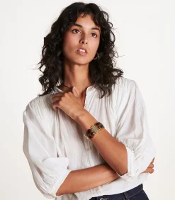 La Fée Maraboutée Gouden elastische armband met tweekleurige hars whiteGold Hot