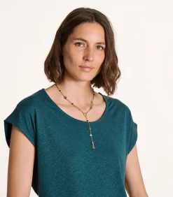La Fée Maraboutée Gouden ketting met natuurlijke stenen in zeegroen whiteGold Clearance