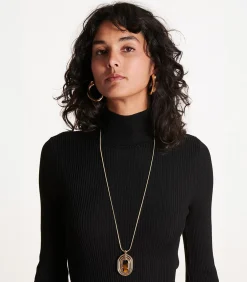 La Fée Maraboutée Gouden lange ketting met tweekleurige hars in goud en bruin whiteGold