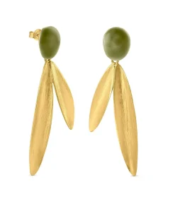 Joidart Gouden oorbellen Olivia met twee bladeren gold/Pearl Best