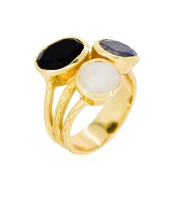 MES BIJOUX Gouden ring "Mariel" Onyx en labradoriet gold Hot