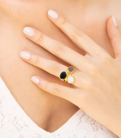 MES BIJOUX Gouden ring "Mariel" Onyx en labradoriet gold Hot