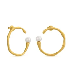 Joidart Gouden ronde oorbellen Eclat met witte parel gold Hot