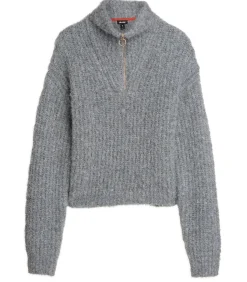 J&JOY Grijze damestrui met ritskraag gray Online