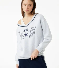 Koton Grijze Oversized Sweatshirt V-hals Lange Mouwen lightGrey Best