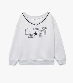 Koton Grijze Oversized Sweatshirt V-hals Lange Mouwen lightGrey Best