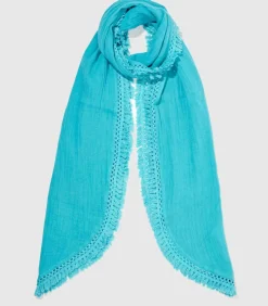 La Fiancée Grote biologische katoenen gaasstola OYA turquoise Sale