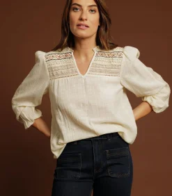 Deeluxe GUILDA - 100% katoenen bohemian blouse met borduursels en lange mouwen antraciteGrey Best