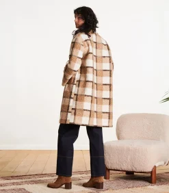 La Fée Maraboutée Halflange beige bouclé mantel met ruitpatroon lightGrey Online