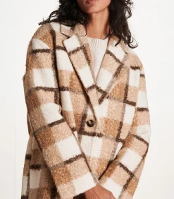 La Fée Maraboutée Halflange beige bouclé mantel met ruitpatroon lightGrey Online