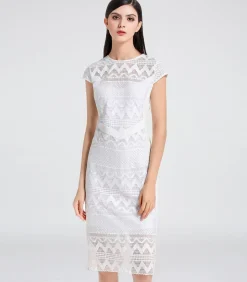 Smart & Joy Halflange getailleerde jurk van kant en mesh white