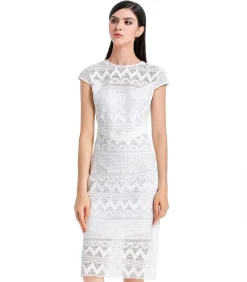 Smart & Joy Halflange getailleerde jurk van kant en mesh white