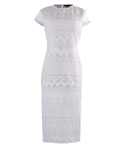 Smart & Joy Halflange getailleerde jurk van kant en mesh white