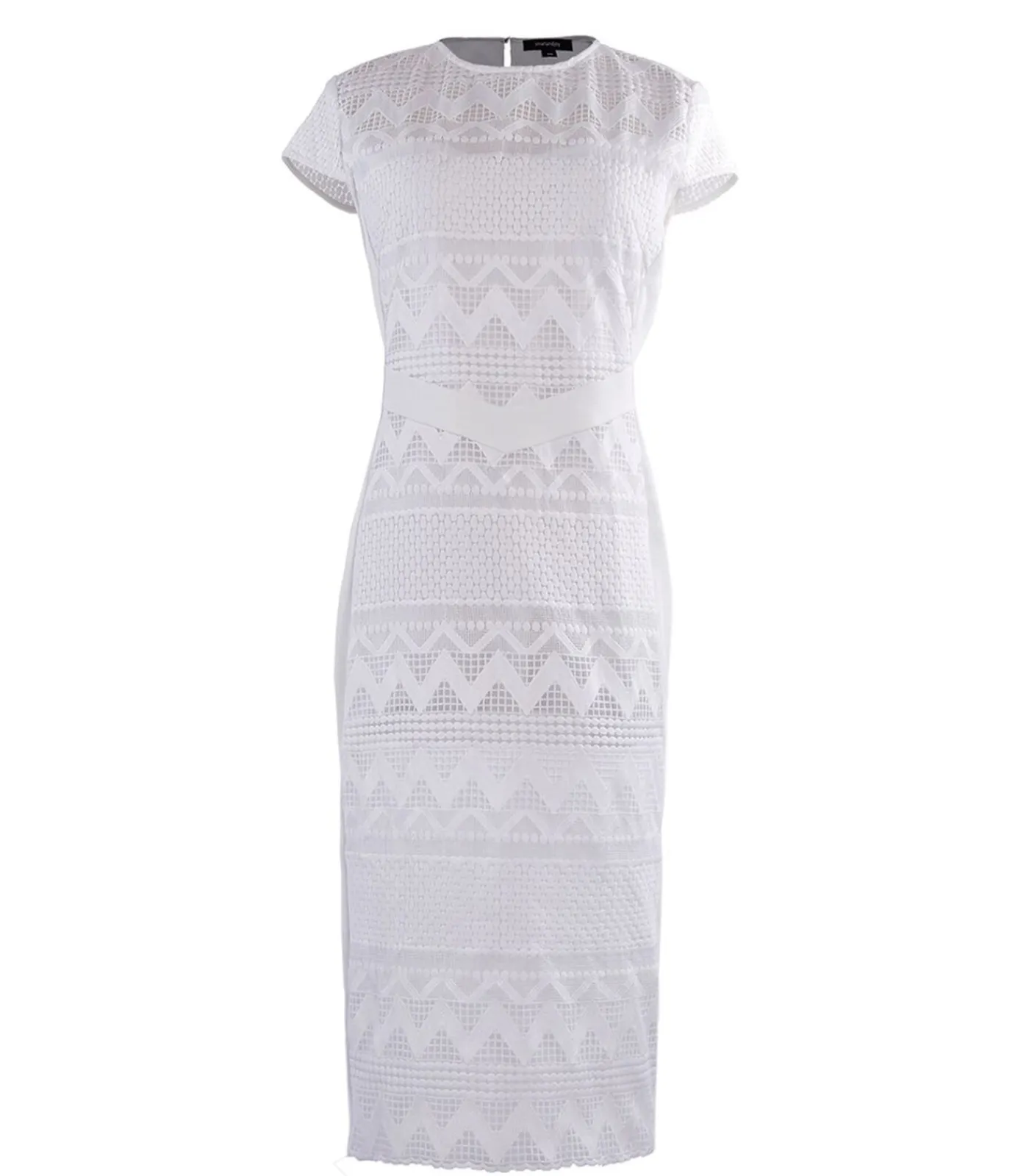 Smart & Joy Halflange getailleerde jurk van kant en mesh white