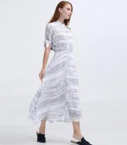 Smart & Joy Halflange hemdjurk in lineair bedrukt chiffon white New