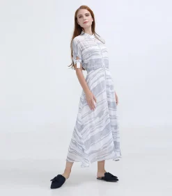 Smart & Joy Halflange hemdjurk in lineair bedrukt chiffon white New