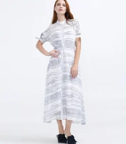 Smart & Joy Halflange hemdjurk in lineair bedrukt chiffon white New