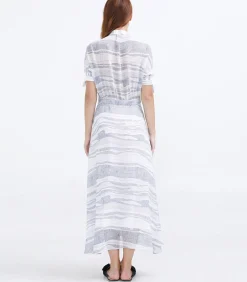 Smart & Joy Halflange hemdjurk in lineair bedrukt chiffon white New