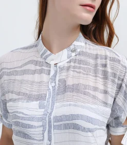 Smart & Joy Halflange hemdjurk in lineair bedrukt chiffon white New