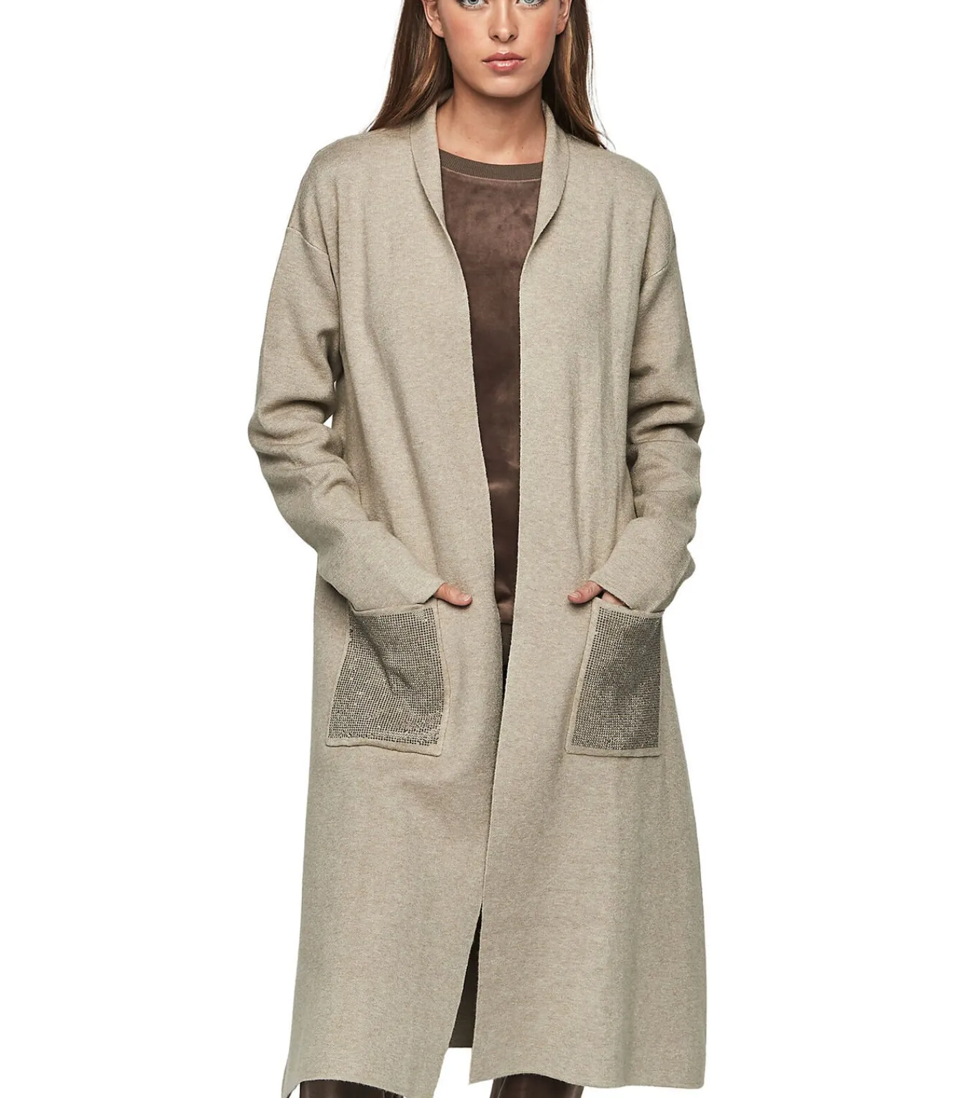 SELMARK Halflange jas met glanzende zakken PC1 STYLE ADD taupe Discount