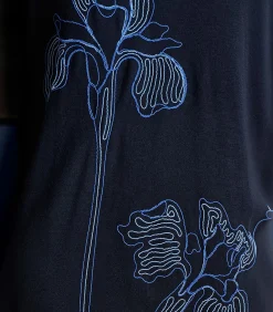 La Fée Maraboutée Halflange jurk in donkerblauw breisel met borduursel navyBlue Best