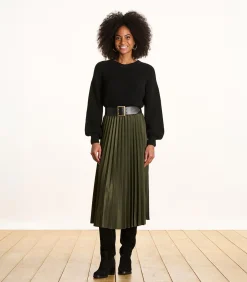 La Fée Maraboutée Halflange kaki plooirok van flanel khaki New