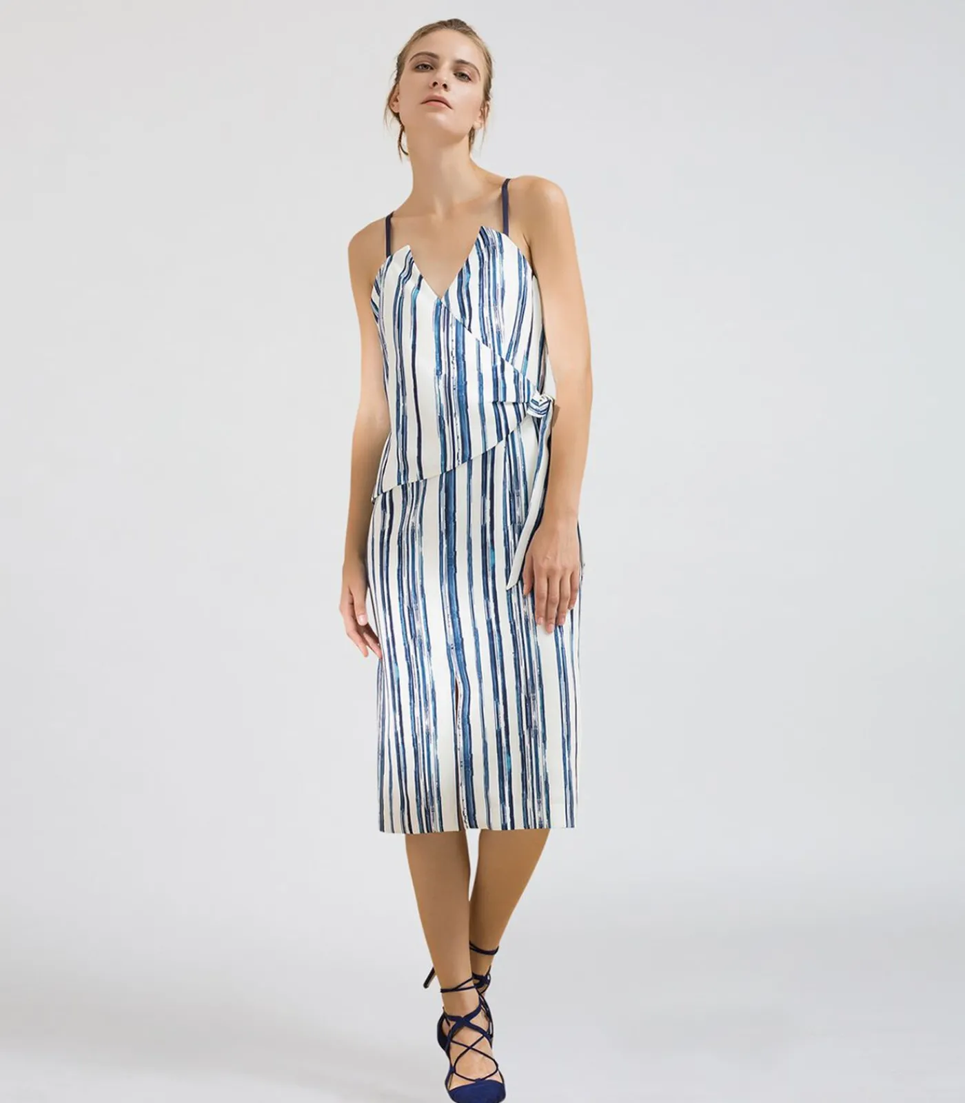 Smart & Joy Halflange overslagjurk met gestreepte print blue Clearance