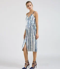 Smart & Joy Halflange overslagjurk met gestreepte print blue Clearance