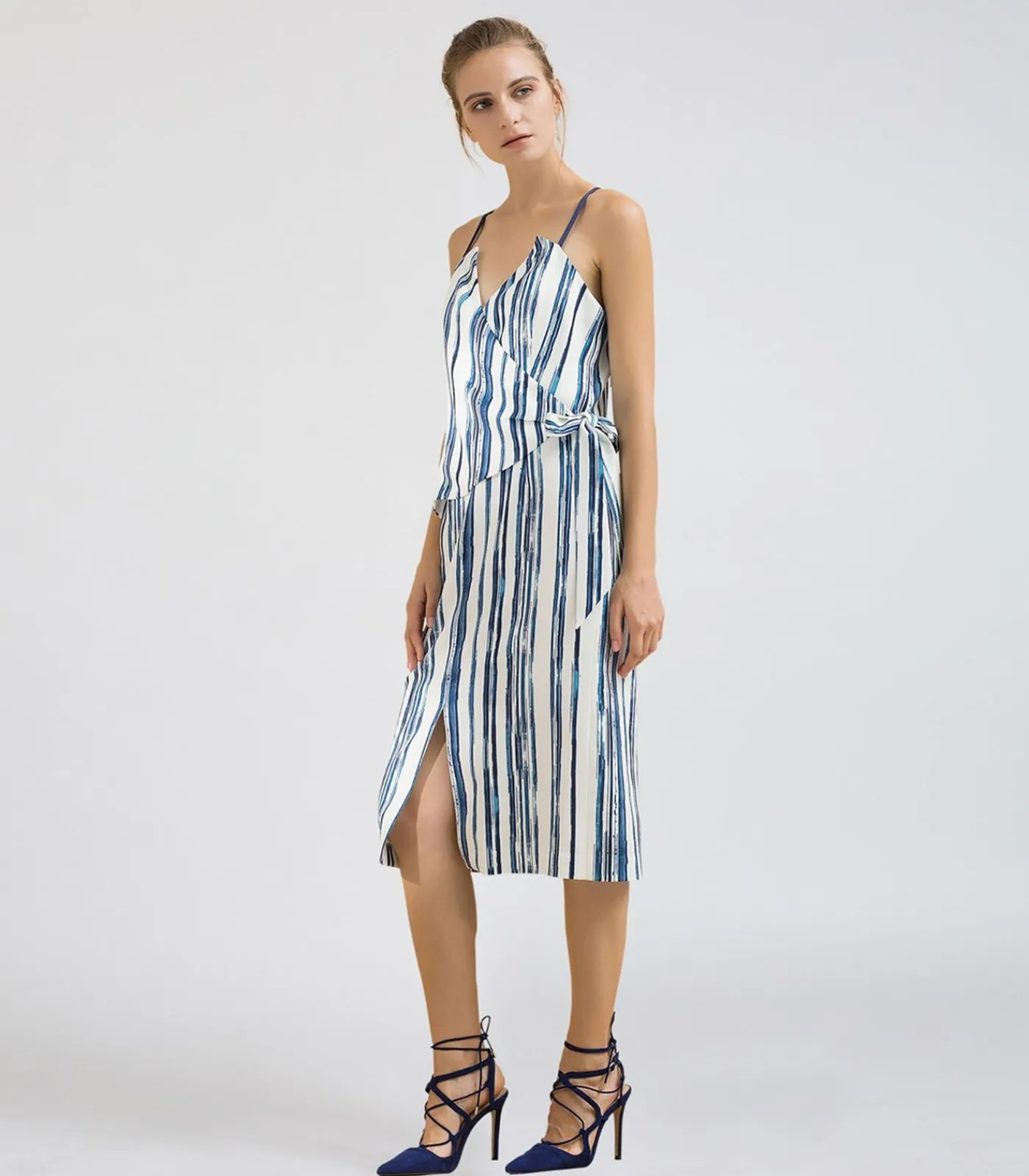 Smart & Joy Halflange overslagjurk met gestreepte print blue Clearance