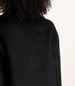 La Fée Maraboutée Halflange zwarte mantel met wollen borduurwerk black Outlet