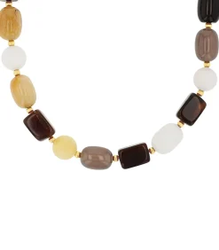 s.Oliver Halsketting voor dames, roestvrij staal, synthetische edelsteen, jade, agaat gold Outlet