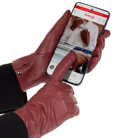 ISOTONER Handschoenen van tactiel leer en stof voor dames Rood red Best