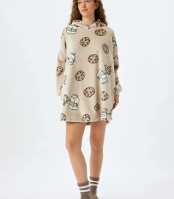 Koton Heup lengte Stof gedetailleerd Badjas beige Discount