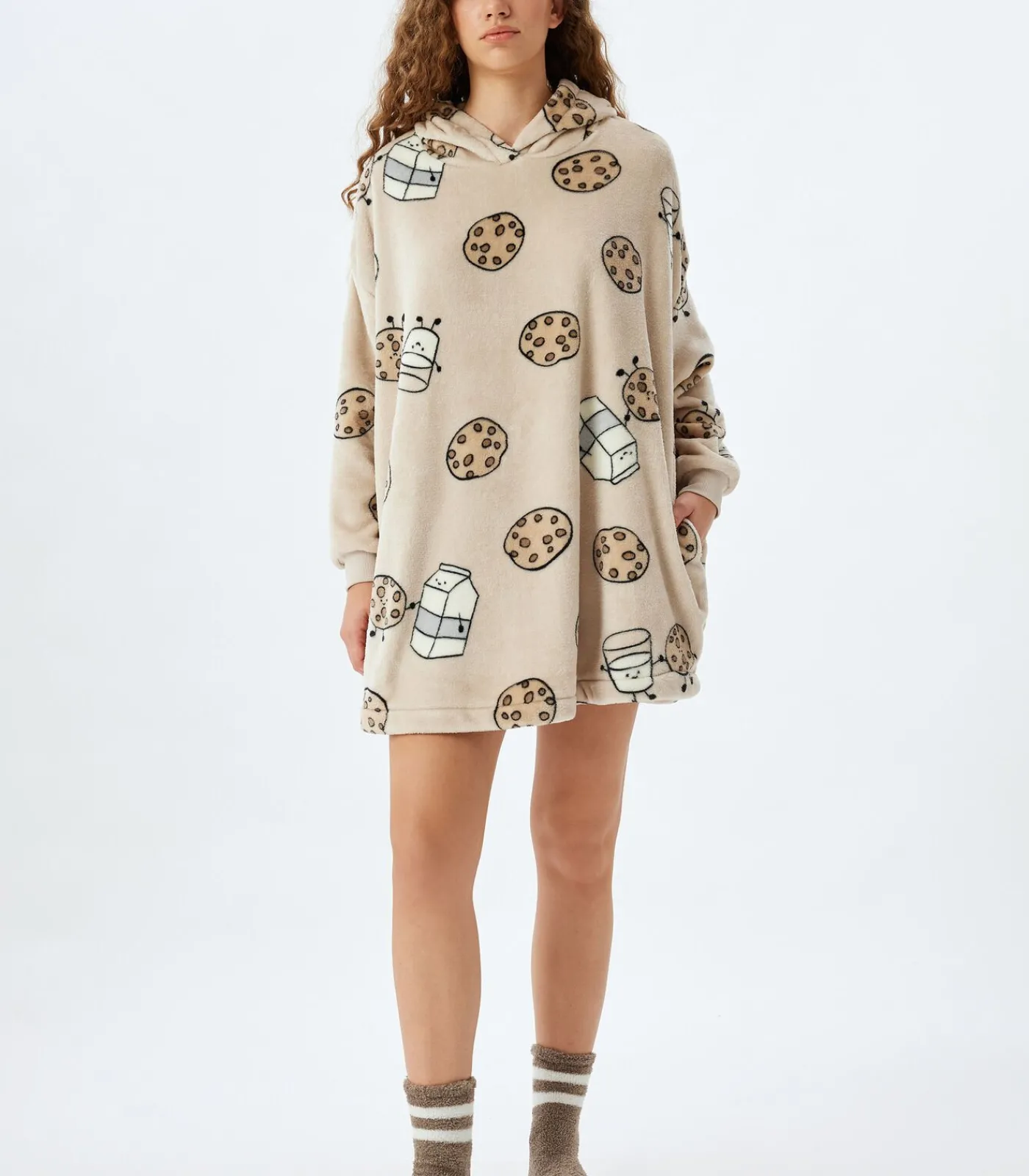 Koton Heup lengte Stof gedetailleerd Badjas beige Discount