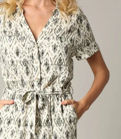 Deeluxe HOLLY - 100% viscose HOLLY playsuit met overhemdkraag en etnische patronen green Sale