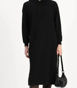 Pieces Hoodie Midi Dress - Loungewear Dress - Katoenen dik extra lang nachthemd black Discount