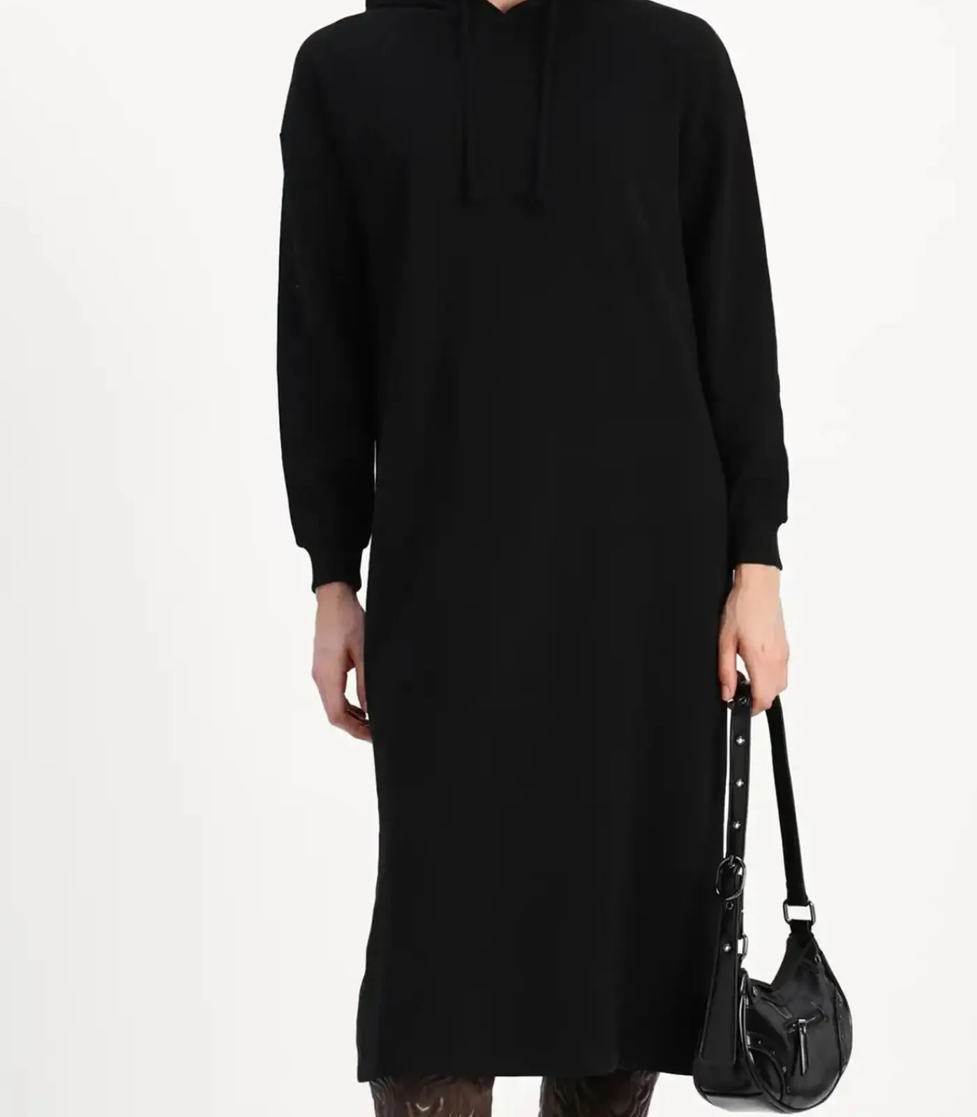 Pieces Hoodie Midi Dress - Loungewear Dress - Katoenen dik extra lang nachthemd black Discount
