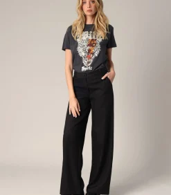 Deeluxe IKIELLE - Wijde broek met hoge taille en plooien, chique kleermakersstijl black Sale