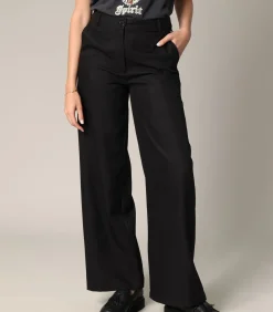 Deeluxe IKIELLE - Wijde broek met hoge taille en plooien, chique kleermakersstijl black Sale