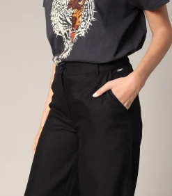 Deeluxe IKIELLE - Wijde broek met hoge taille en plooien, chique kleermakersstijl black Sale