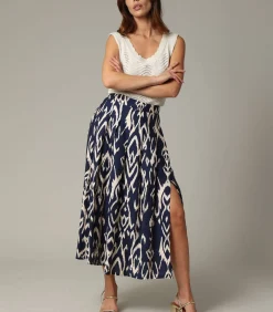 Deeluxe ILLIA - Midirok van viscose met etnische patronen en elastische taille navyBlue Sale