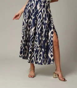 Deeluxe ILLIA - Midirok van viscose met etnische patronen en elastische taille navyBlue Sale