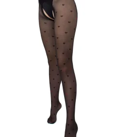 Giulia Intimo Fashion licht glanzende 20den Panty met hartjes en open kruis - Zwart - M black Discount