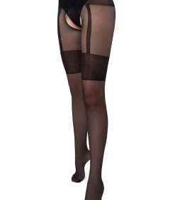 Giulia Intimo Noir 20den Sheer Suspenderpanty met open kruis - Zwart - S black New