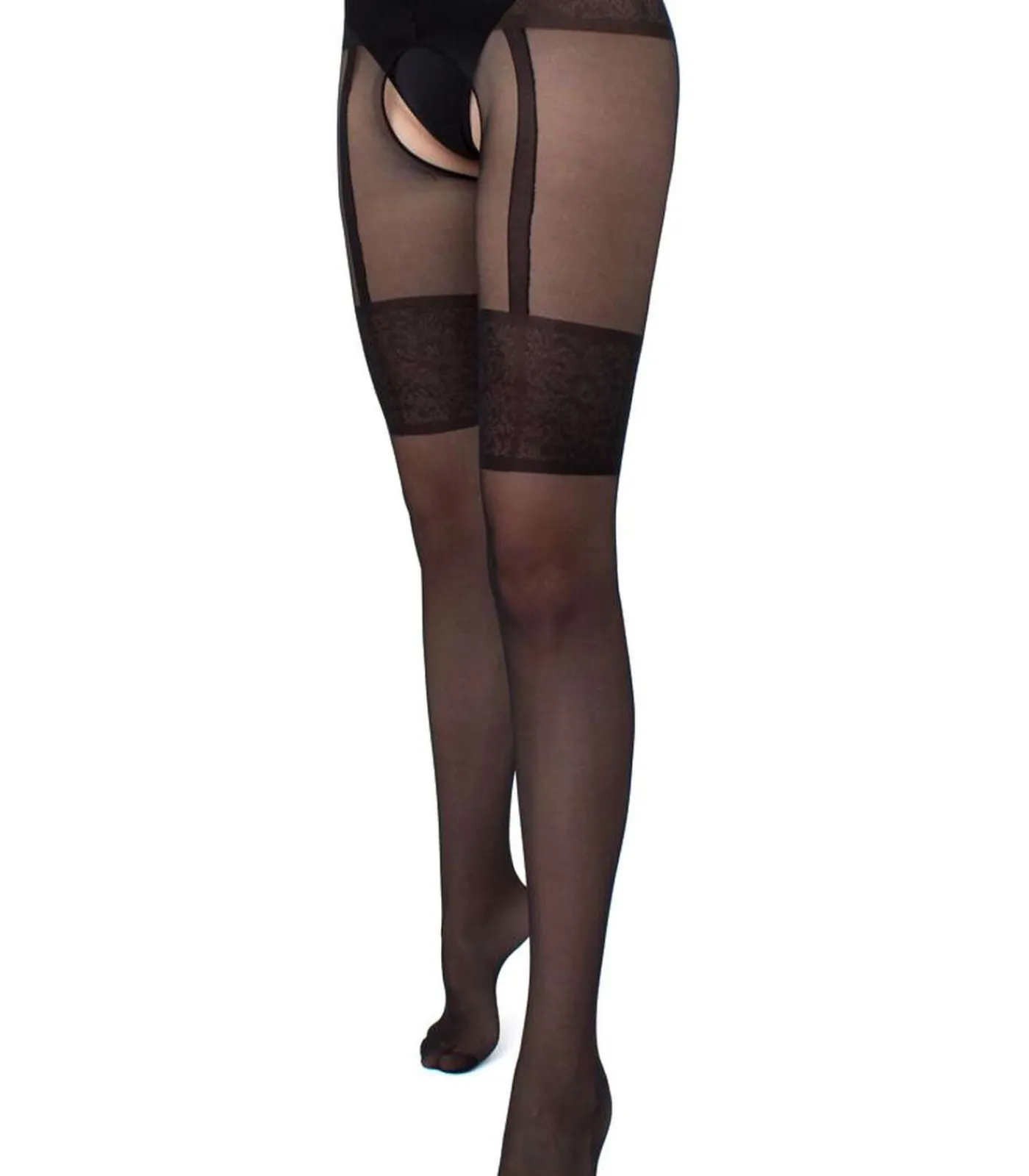 Giulia Intimo Noir 20den Sheer Suspenderpanty met open kruis - Zwart - S black New